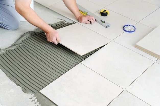 Floor tile installation work